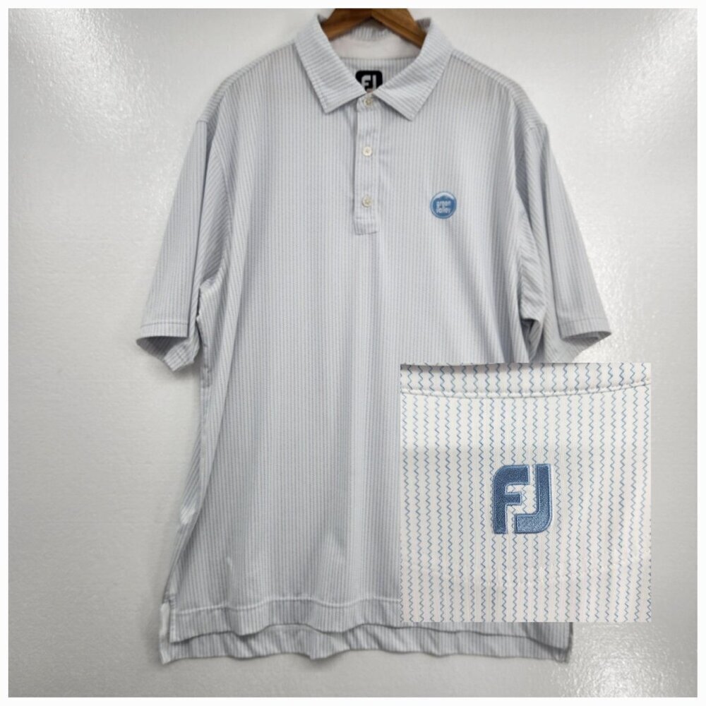 FootJoy Mens Wave Striped White Blue Golf shirt XL Green Valley Embroidery Logo